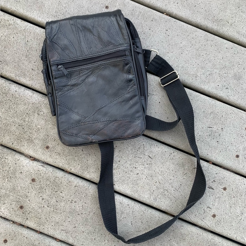 Vintage Black Leather Rectangular Backpack | 90s … - image 2